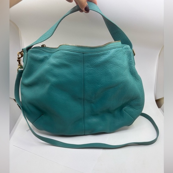 Tory Burch Teal Leather Amanda Hobo shoulder Bag with crossbody strap Read* - Picture 5 of 13